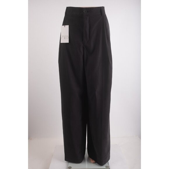 Zara Womans Pants trouser Size L Black Wide Leg High Waist 5427/420 NWT - Picture 1 of 7
